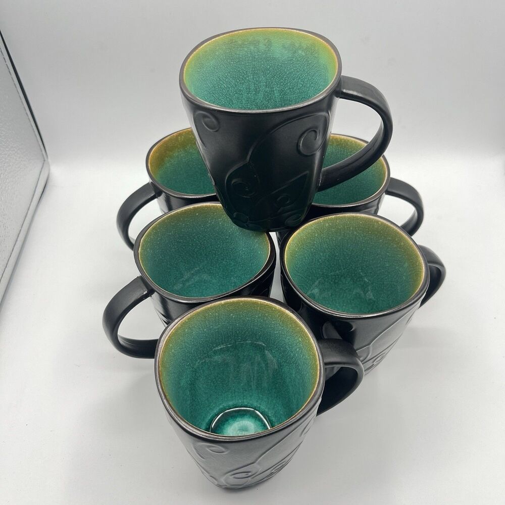Roscher Olivia Brown  Coffee Mugs Stoneware Square 4in - Set of 6